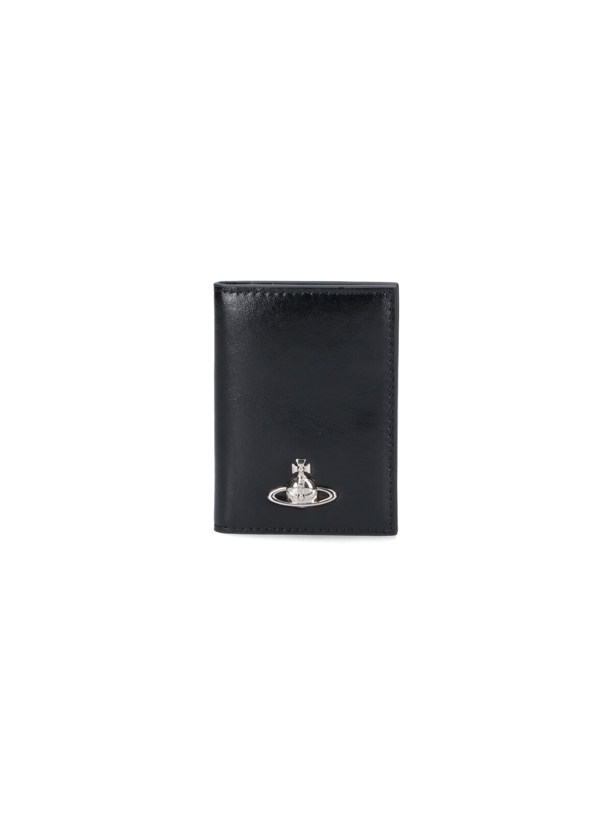 Vivienne Westwood Smooth Black Wallet With Iconic Emblem In Black