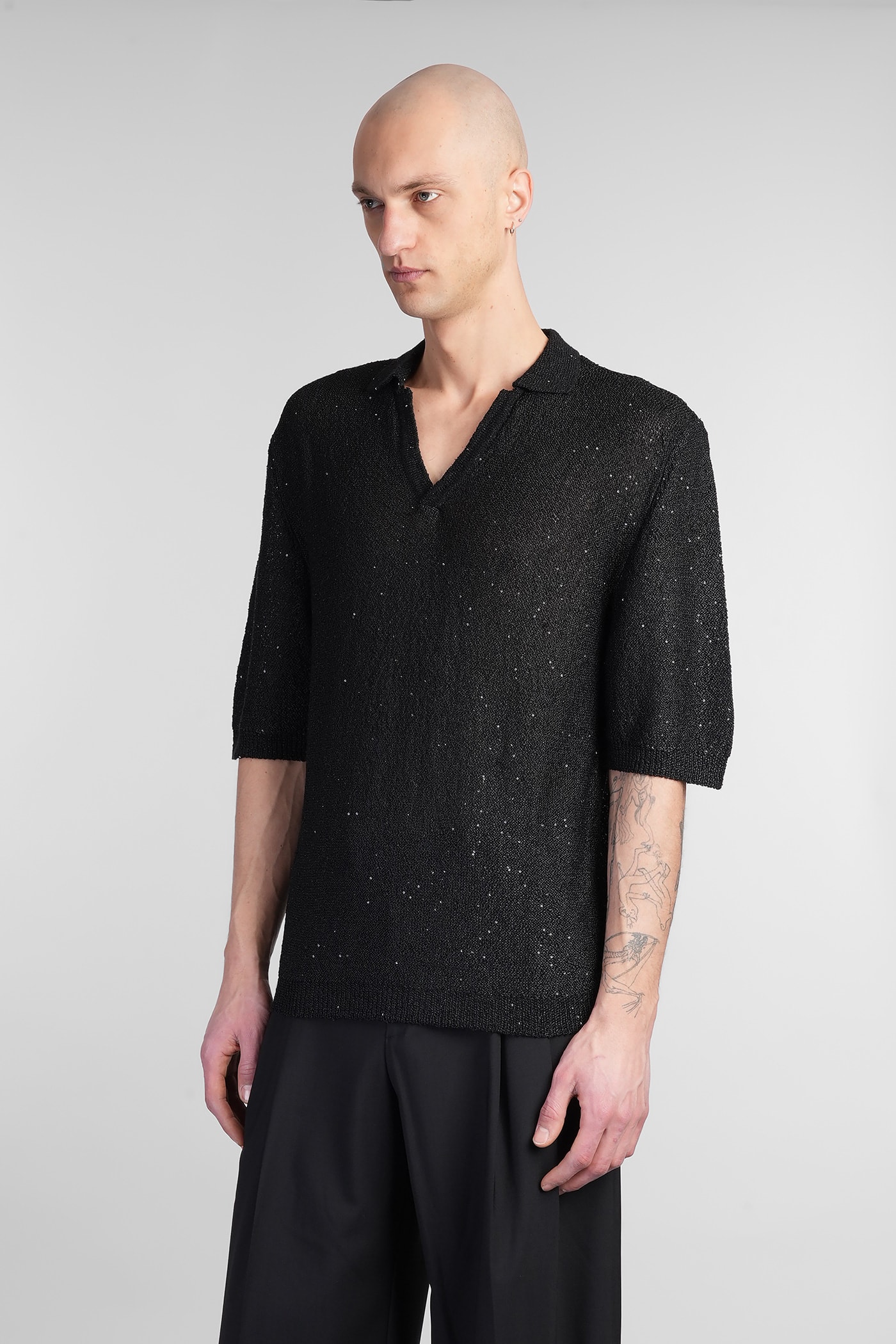 A Paper Kid Polo In Black Polyester In Black