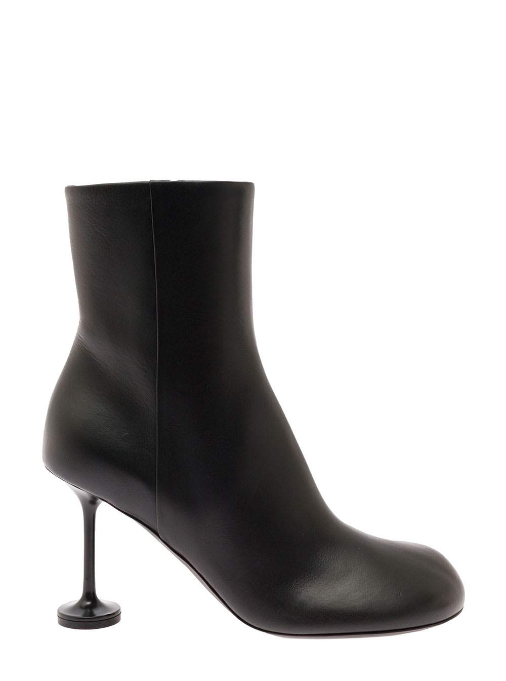 Balenciaga Black Lady Booties In Leather With 90 Mm Champagne Heel Balenciaga Woman