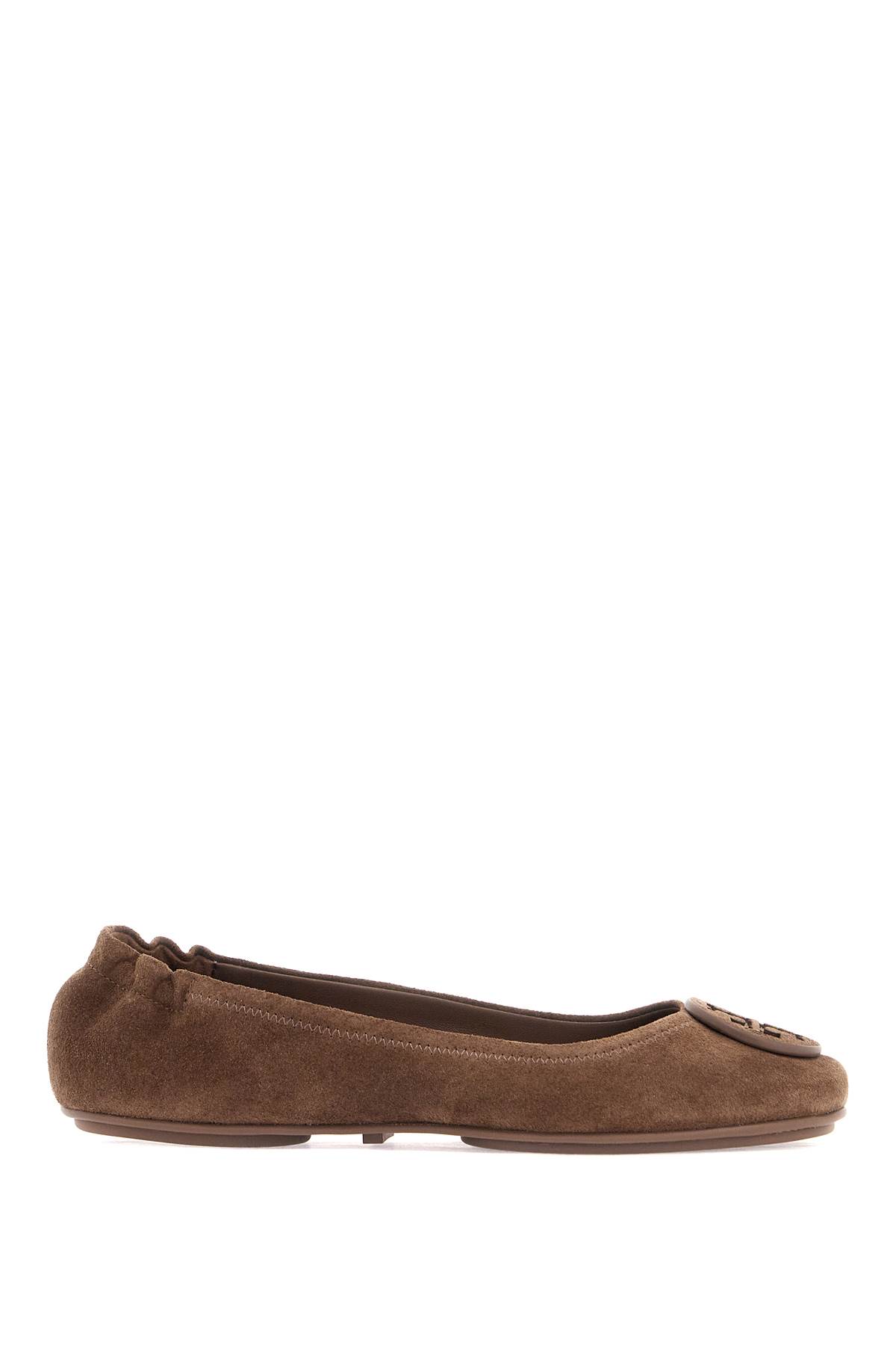 Shop Tory Burch Suede Minnie Travel Ballet Flats In River Rock (brown)