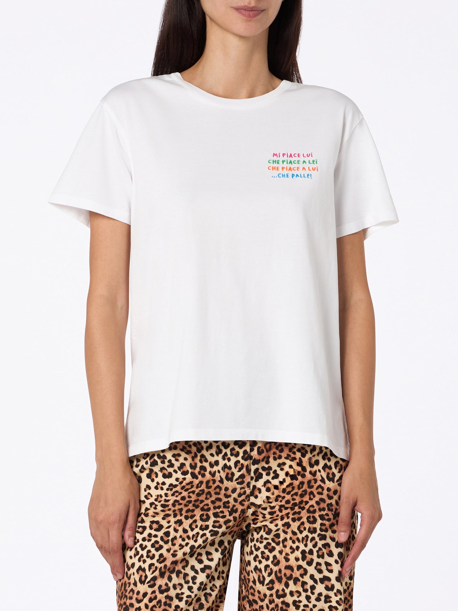 Mc2 Saint Barth Woman White Cotton Jersey Crewneck T-shirt Emiilie With Mi Piace Lui... Embroidery In White