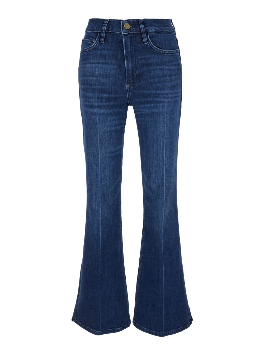 Blue Flared Jeans With High Waist In Denim Woman