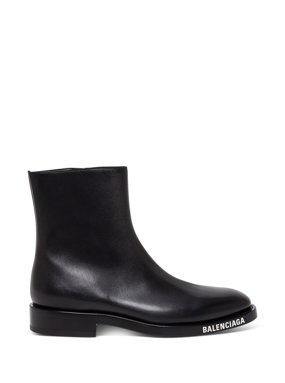 Balenciaga Leather Booties With Contrasting Logo In Black