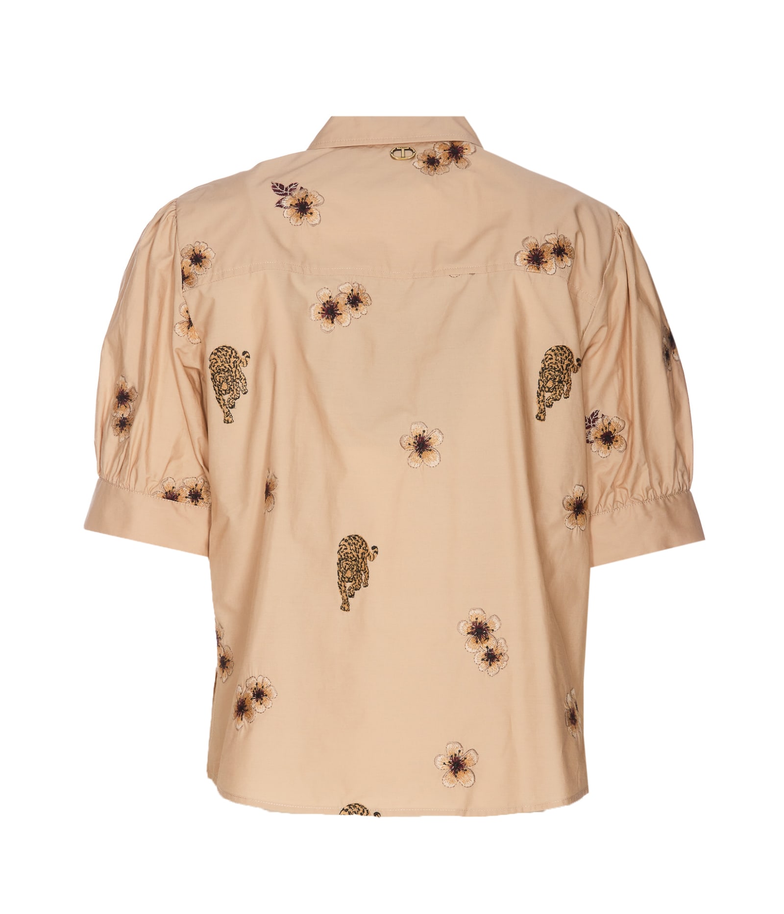 Shop Twinset Popeline Embroidered Shirt In Beige