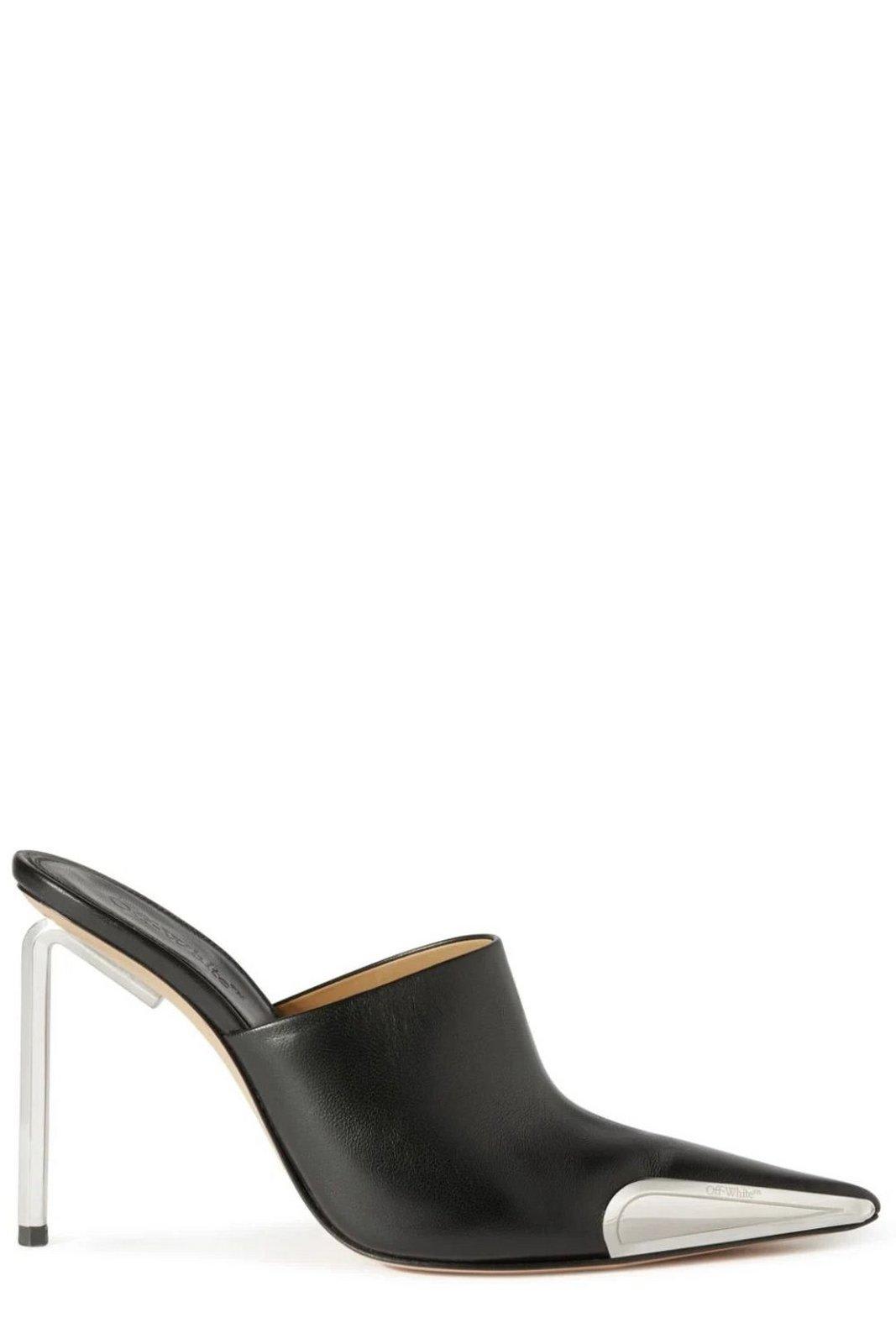 Shop Off-white Pointed Toe Slip-on Mules In Black