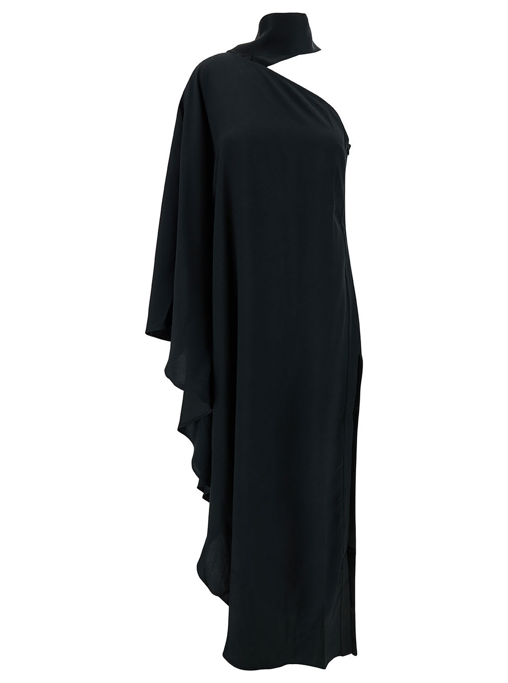 Shop Taller Marmo Long Black One-shoulder Dress With Cut-out In Acetate Blend Woman