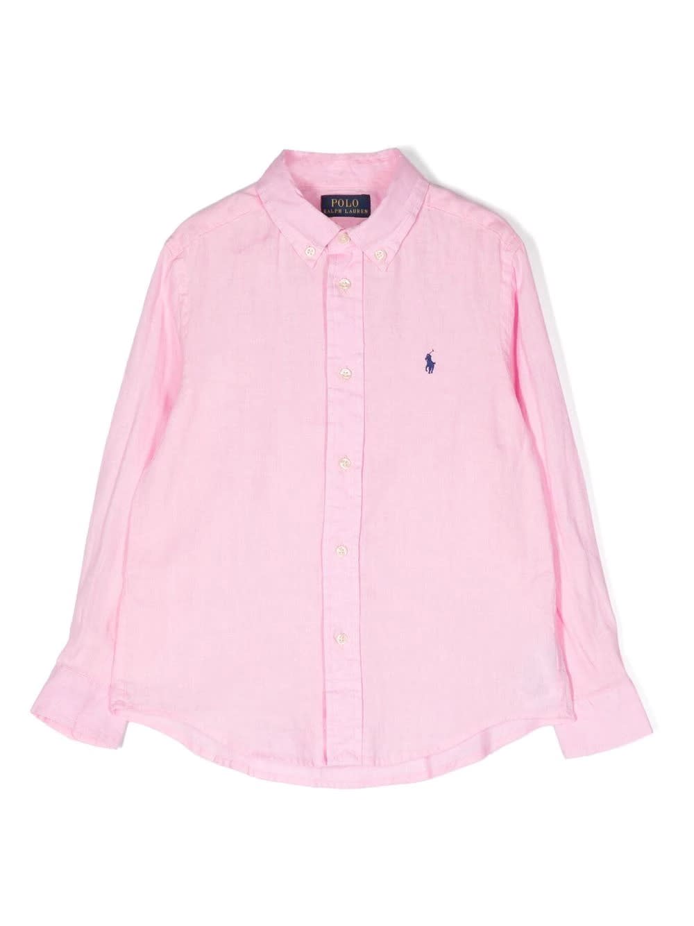 Shop Ralph Lauren Pink Linen Shirt With Embroidered Pony