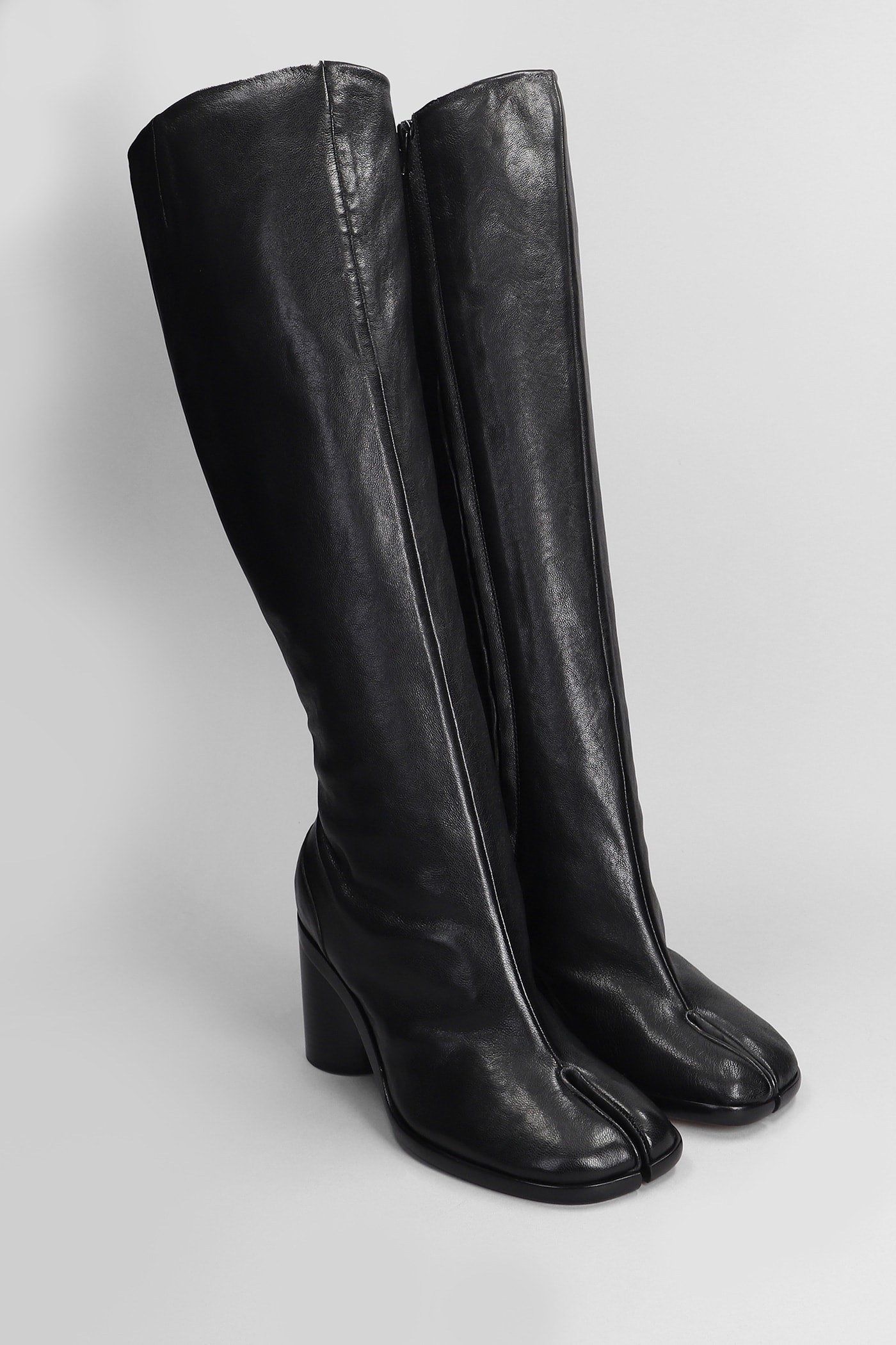 Shop Maison Margiela Tabi High Heels Boots In Black Leather