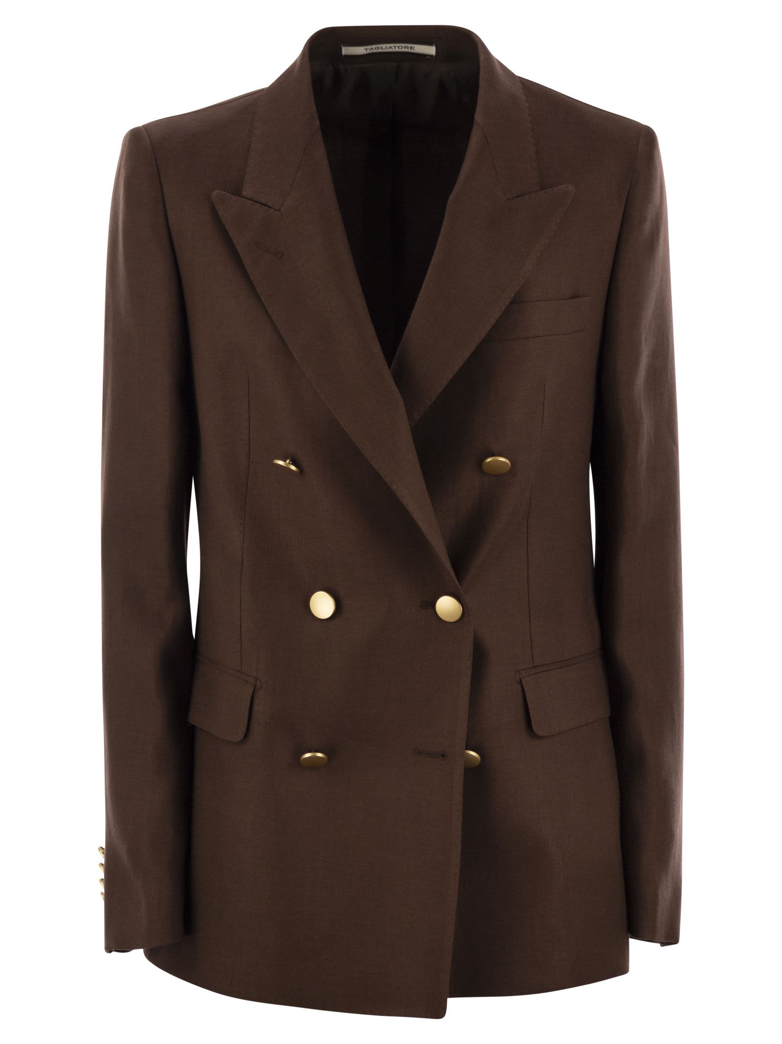 Tagliatore Double-breasted Brown Jacket In Linen Women In Brown