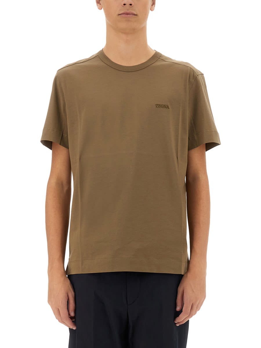 Shop Zegna T-shirt With Logo In Beige