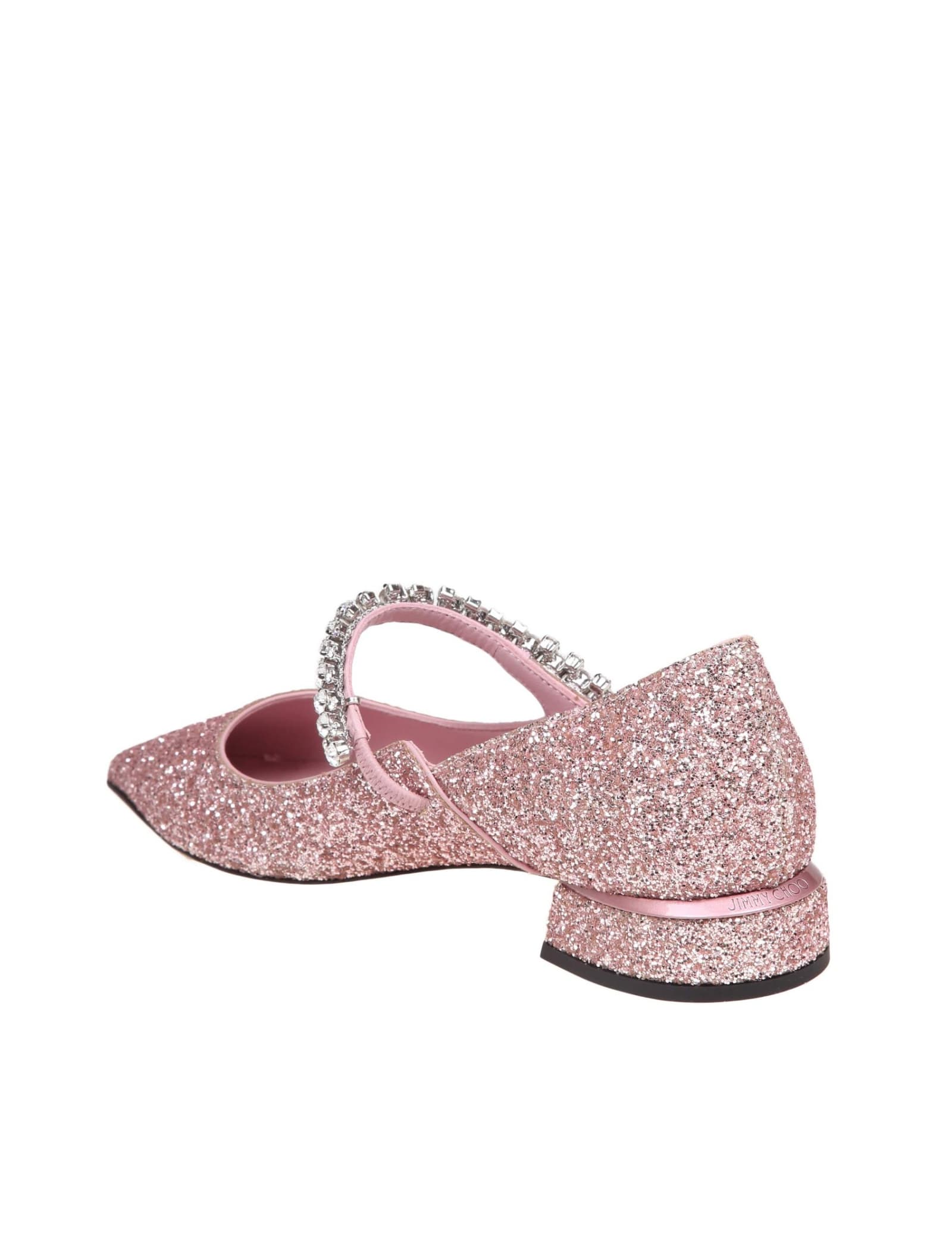 Shop Jimmy Choo Flat Pump In Pink Glitter Fabric In Rose