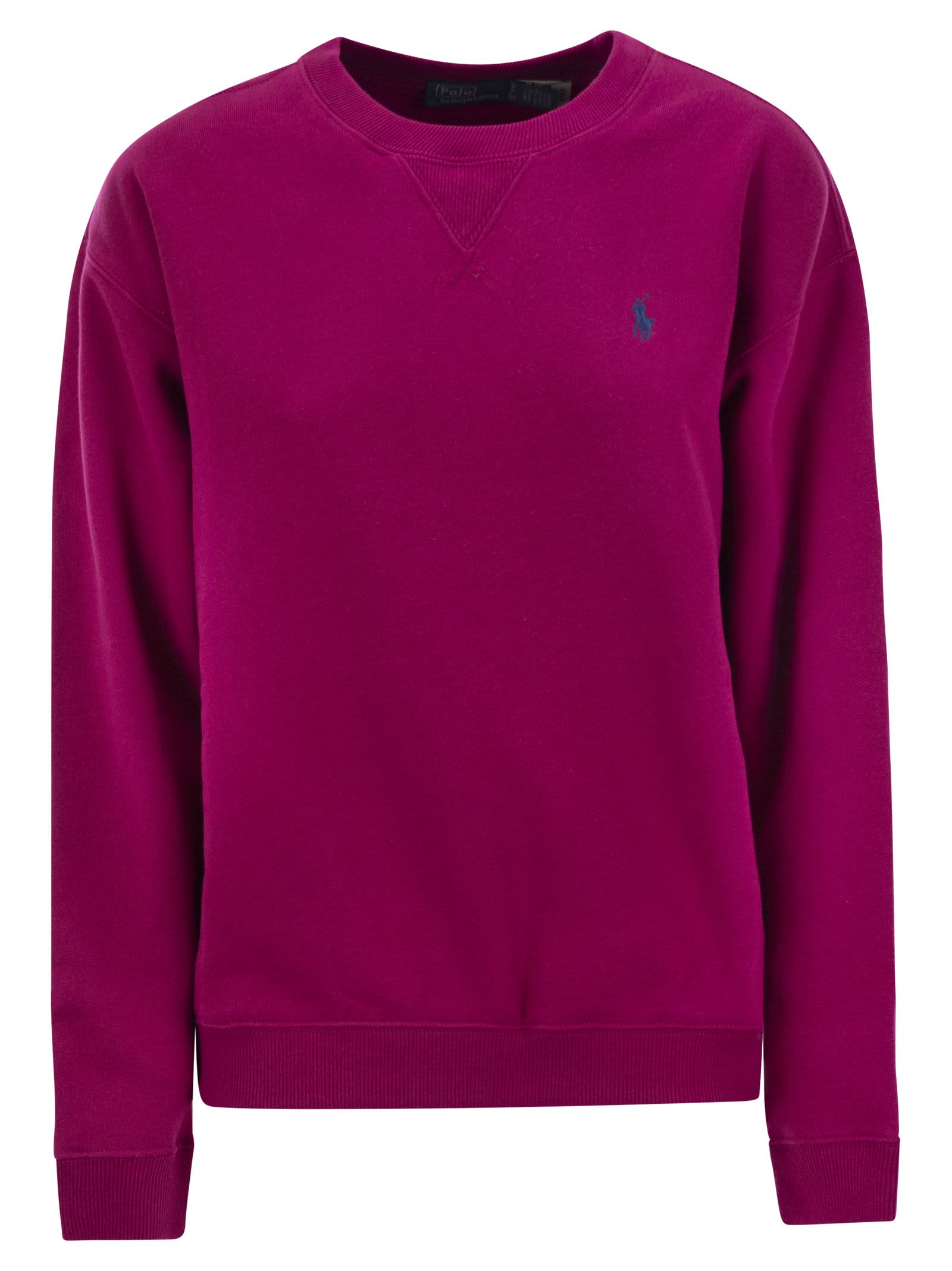 Shop Polo Ralph Lauren Crewneck Sweatshirt In Fuchsia