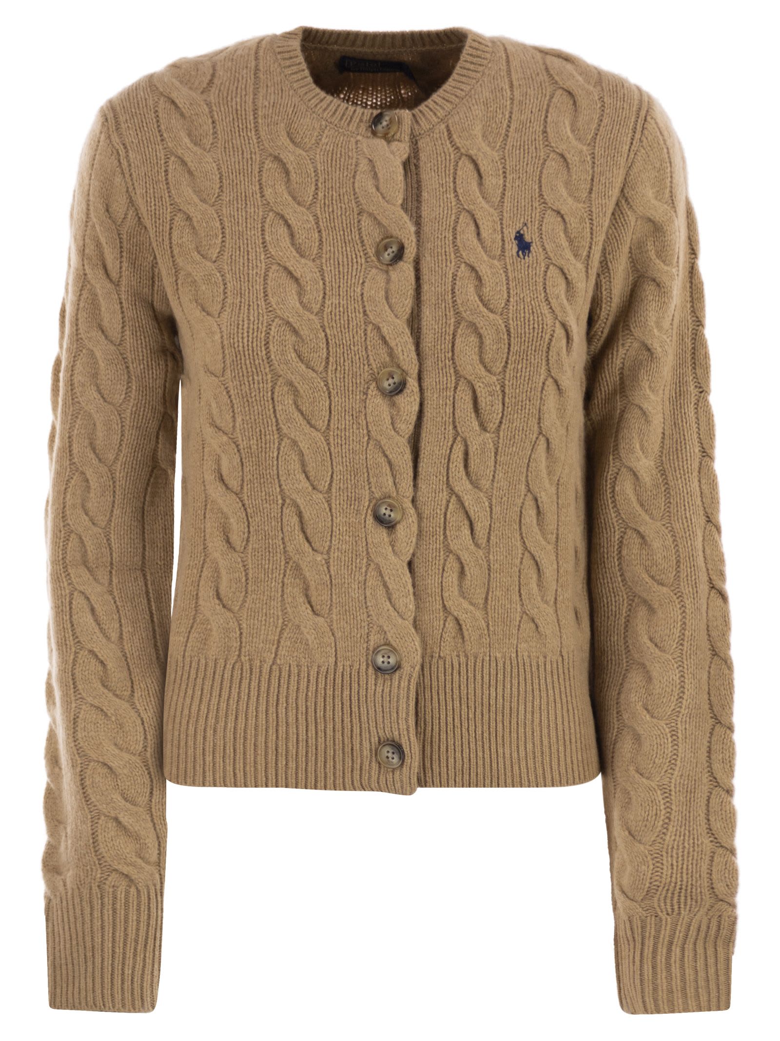 Polo Ralph Lauren Wool And Cashmere Cable Knit Cardigan In Brown