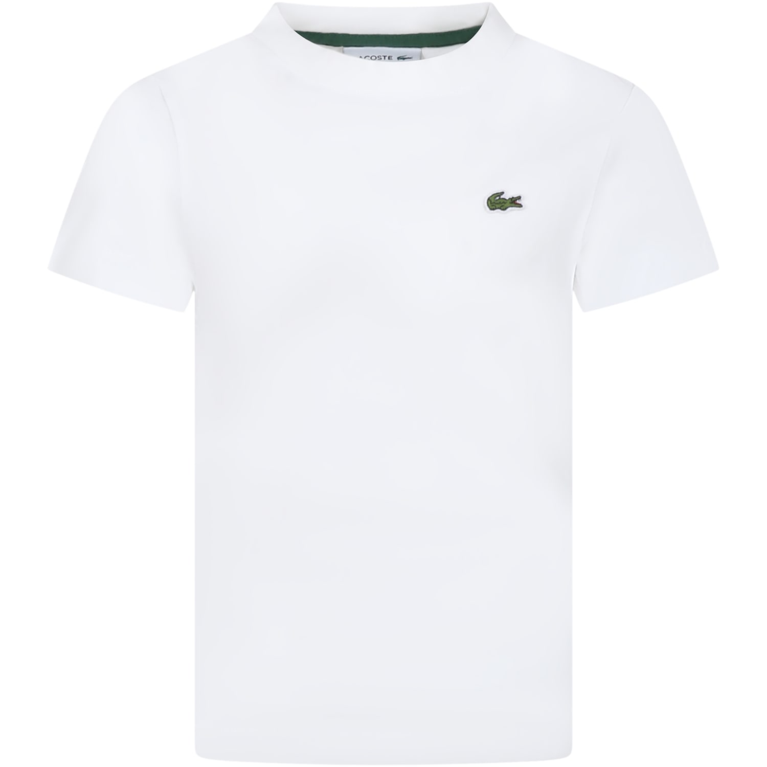 Lacoste Kids' T-shirt Bianca Per Bambino Con Patch Logo Iconico In White