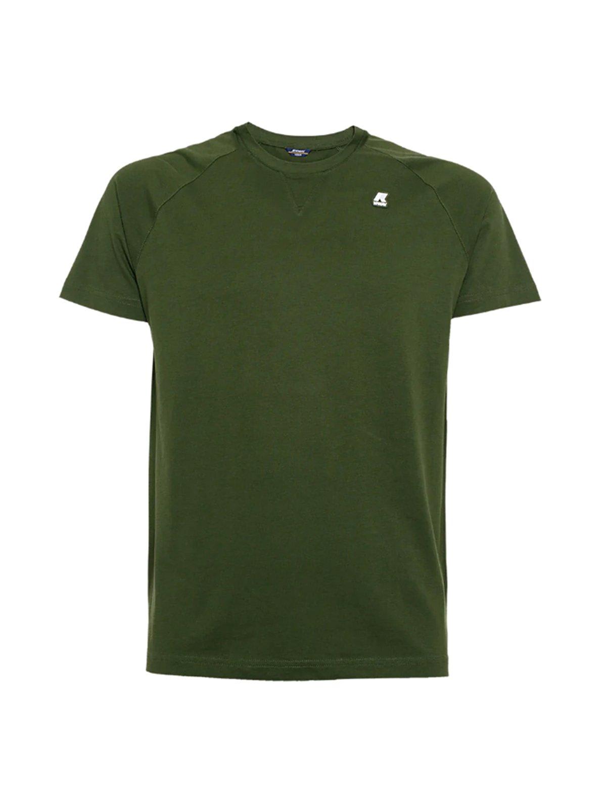 Shop K-way Logo Patch Crewneck T-shirt T-shirt In Green Cypress