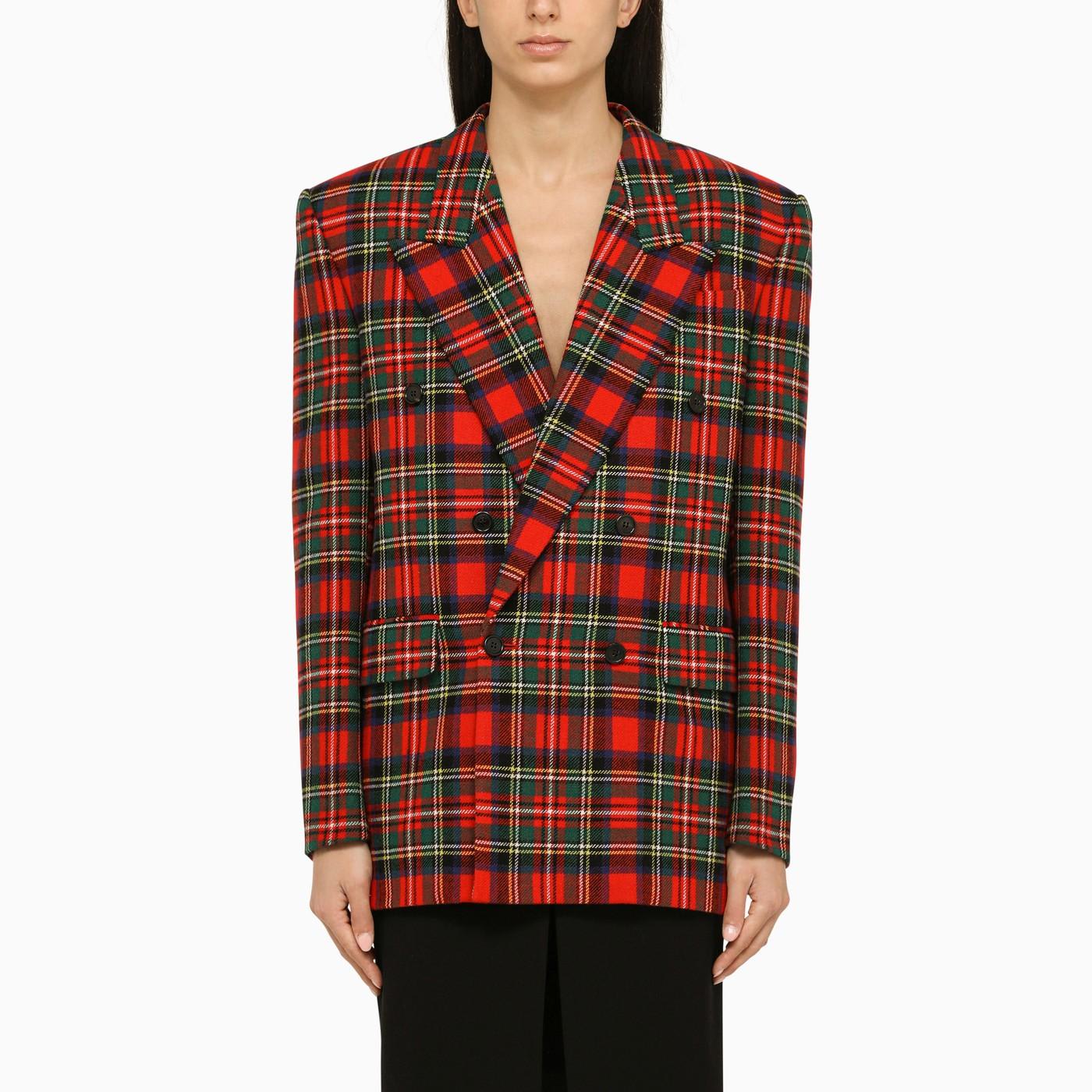 Shop Saint Laurent Red Tartan Double-breasted Wool Jacket In Rouge Multicolor