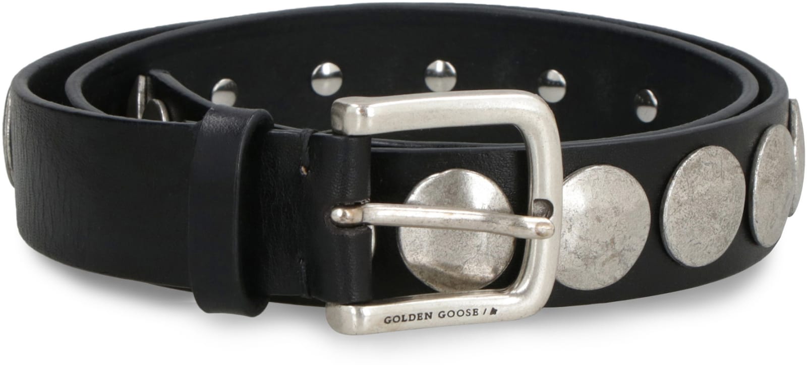 Shop Golden Goose Leather Belt In Black/silver