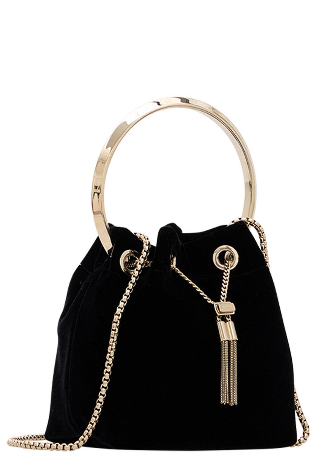 Jimmy Choo Round Handle Shoulder Bag Tassel In Black