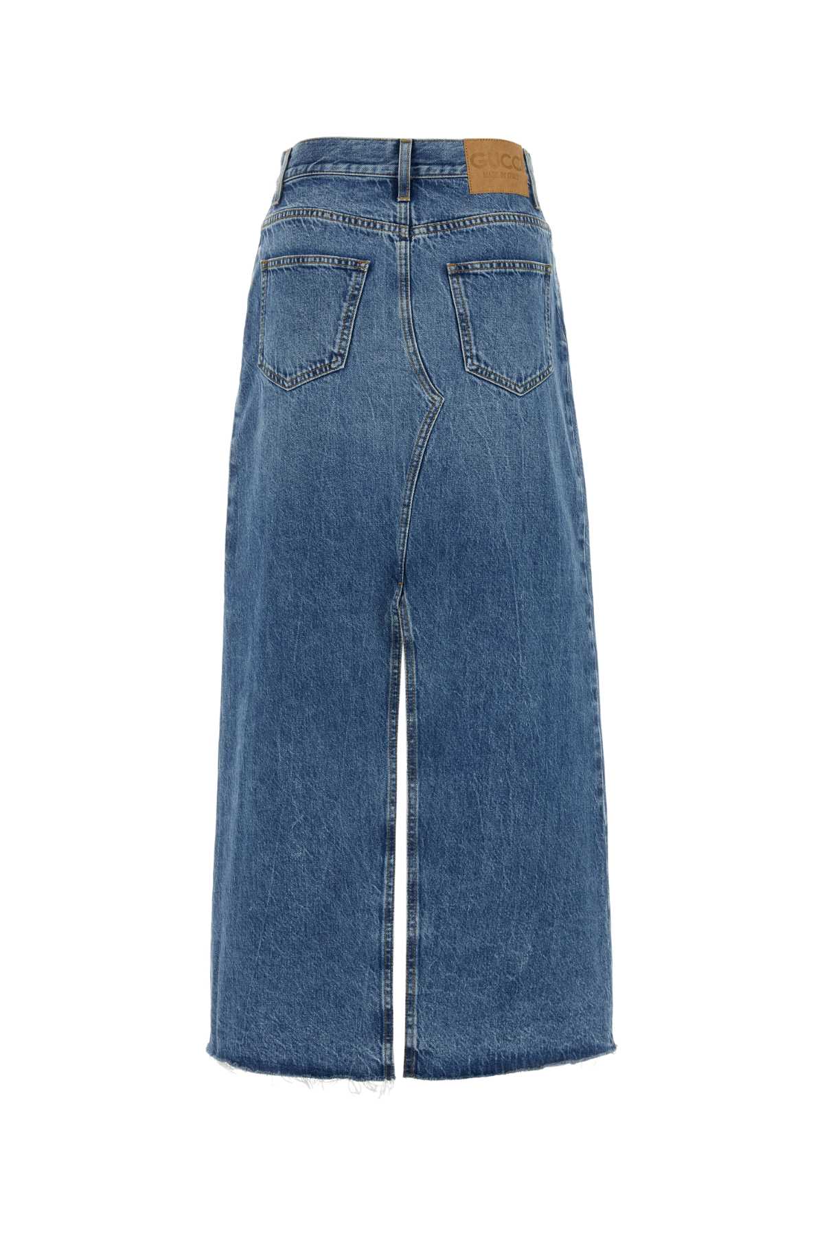 Shop Gucci Denim Skirt In Bluemix