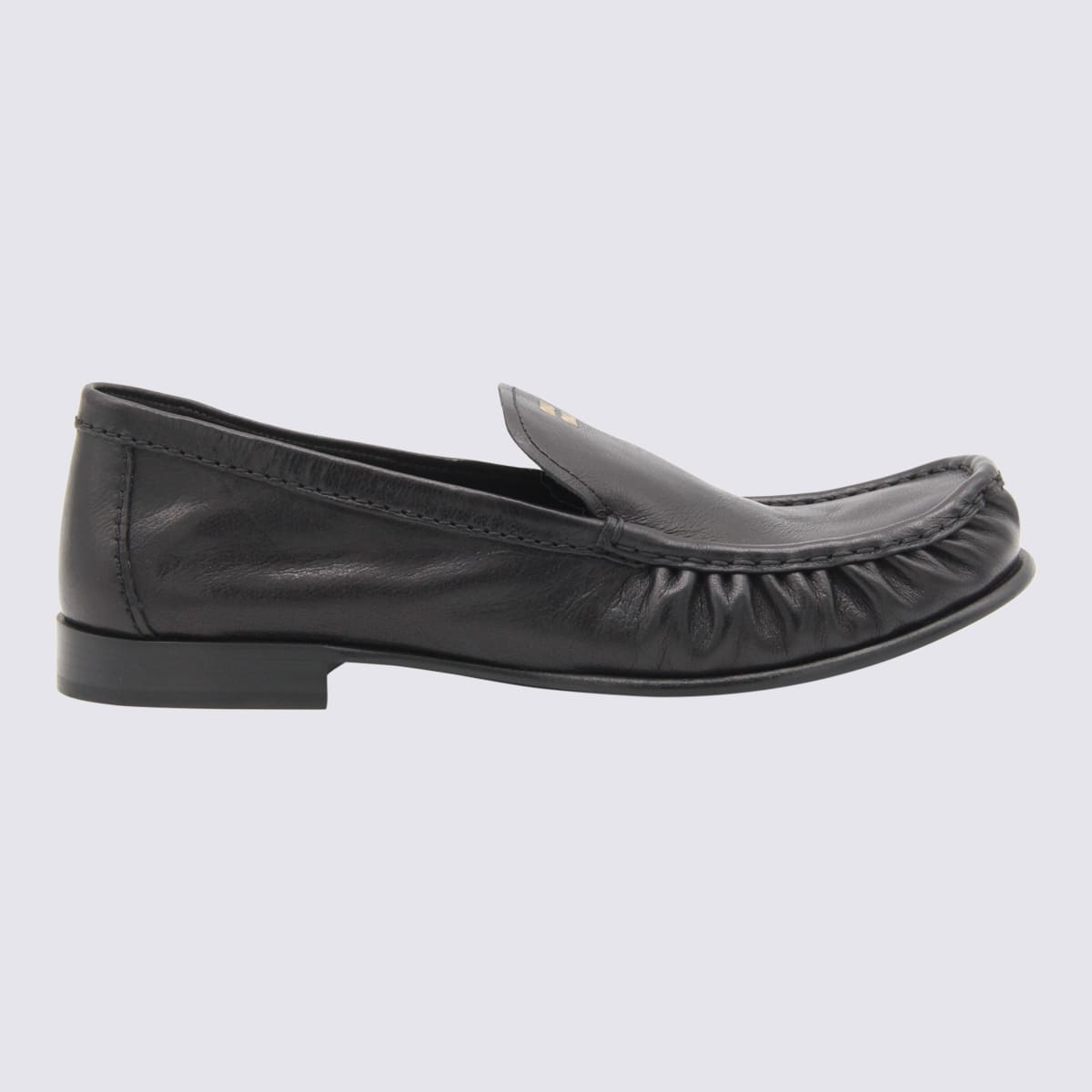 Miu Miu Ruched Leather Mocassin Loafers In Black
