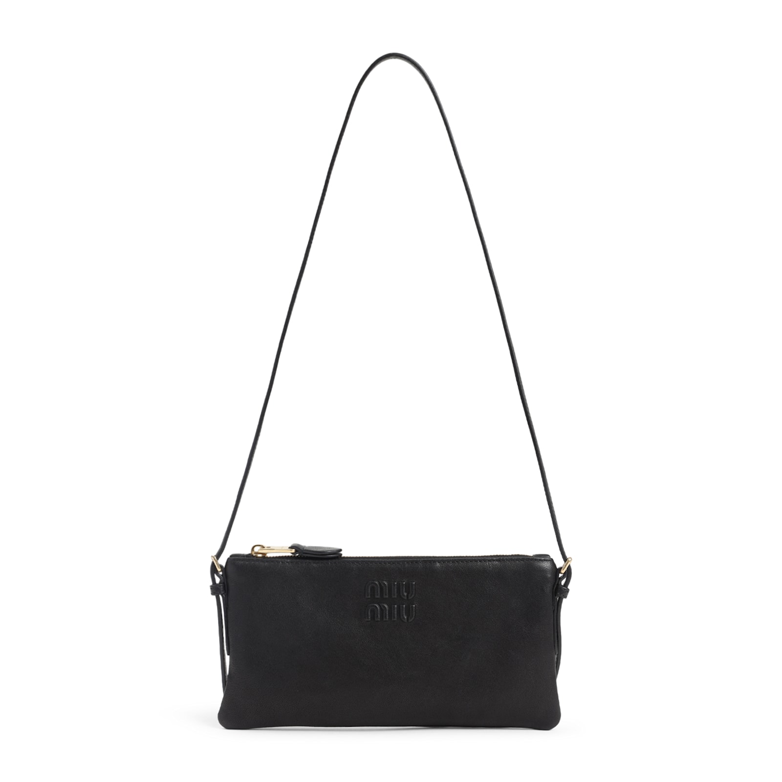 Miu Miu Adjustable Leather Handle Pouch In Black