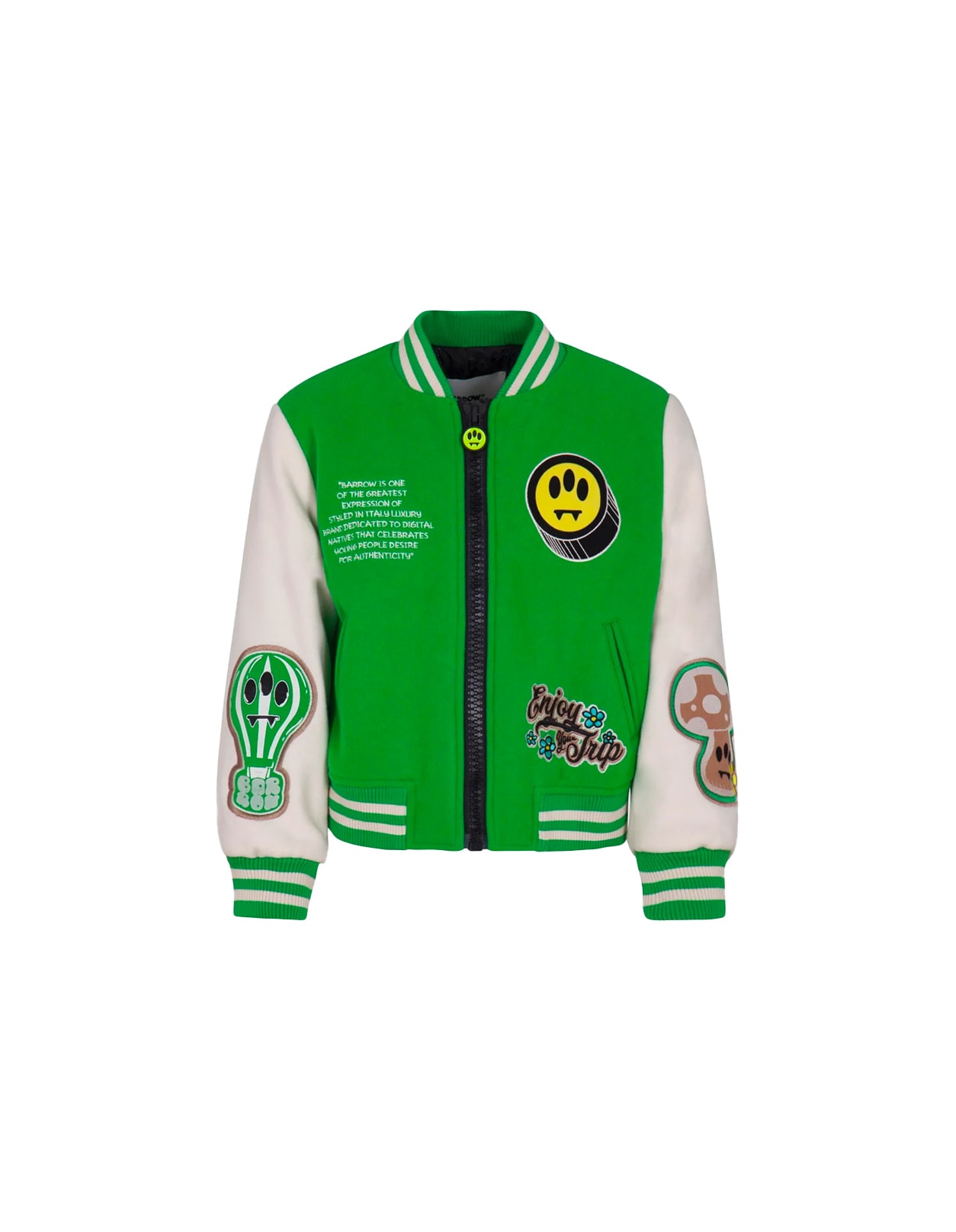 Barrow Kids' Green And White College Bomber Jacket In Verde