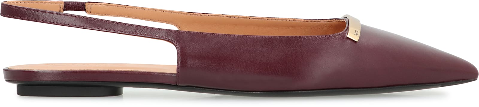 Tod's Gold-tone Bar Leather Slingback Flats In Burgundy