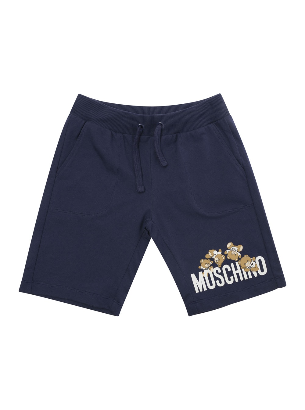 Moschino Kids' Blue Shorts With Logo Print And Drawstring In Cotton Boy