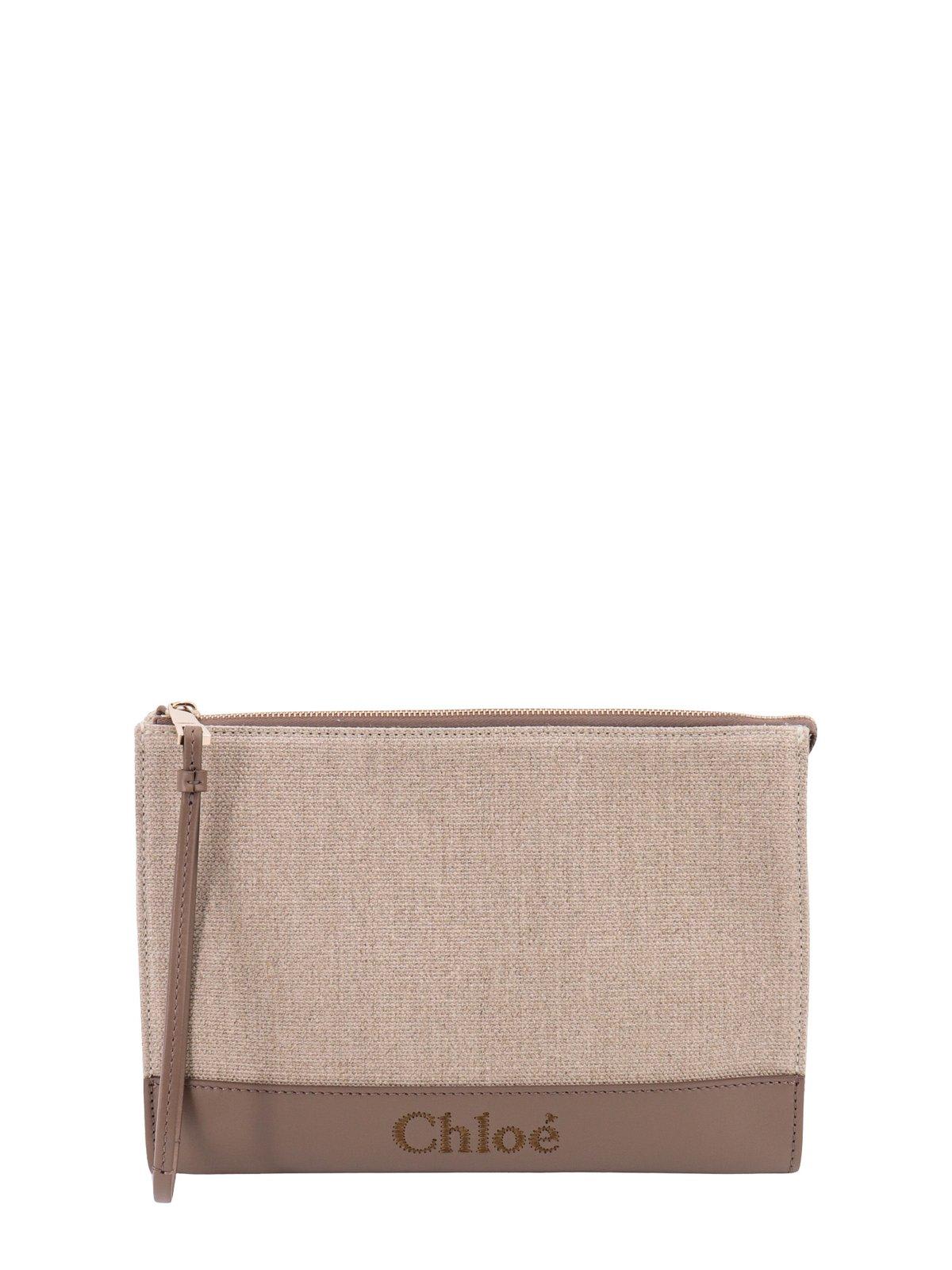 Chloé Two-tone Zipped Clutch Bag In Grigio