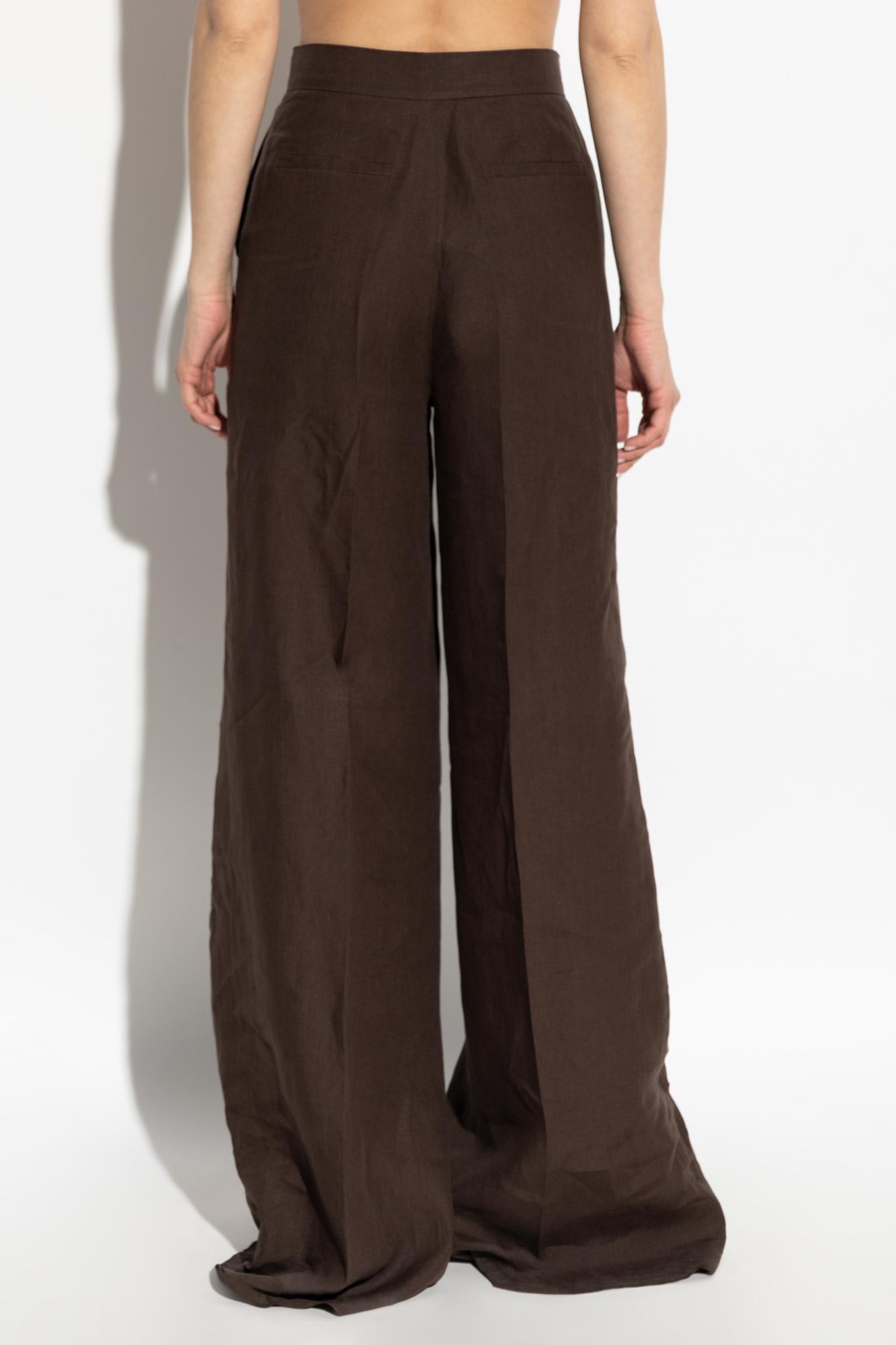 Max Mara Wide-leg Pants With High Waist And Flowing Silhouette In Brown