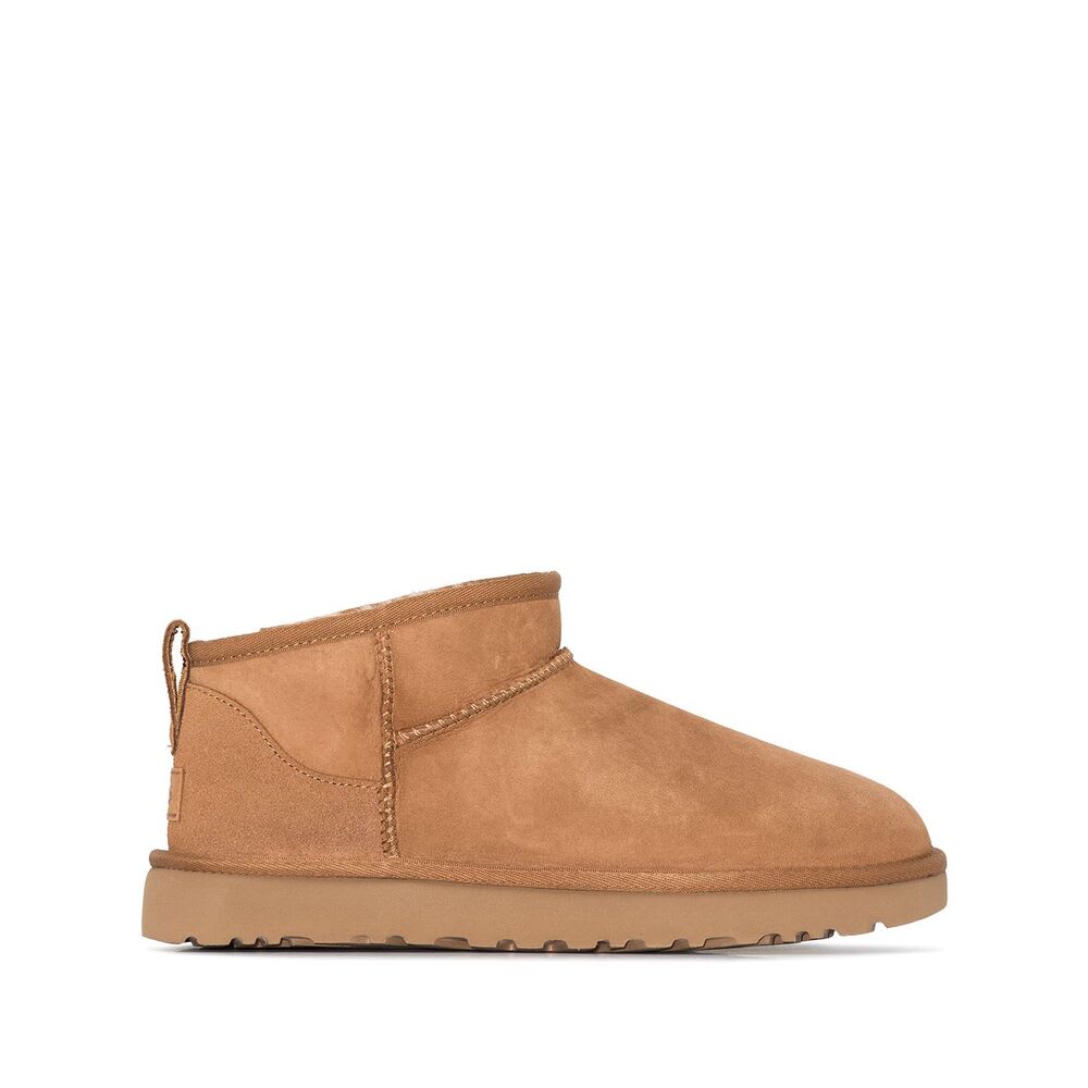 Ugg Camel Suede Classic Ultra Mini Ankle Boots In Brown