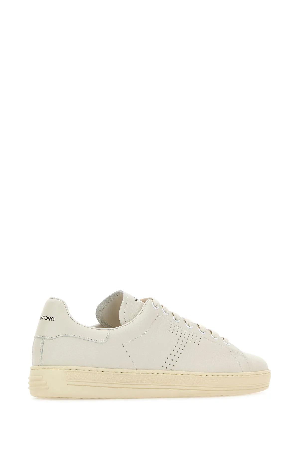 Tom Ford Leather Warwick Sneakers Rubber Sole Perforated Detailing In Buttercream