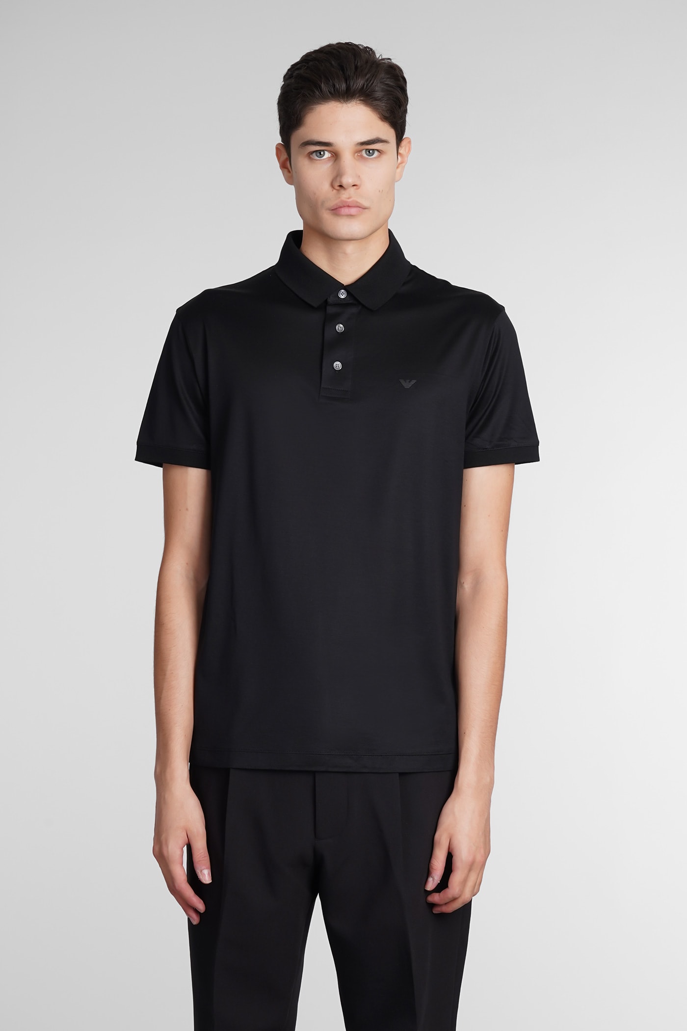 Emporio Armani Polo In Blue Wool And Polyester In Black