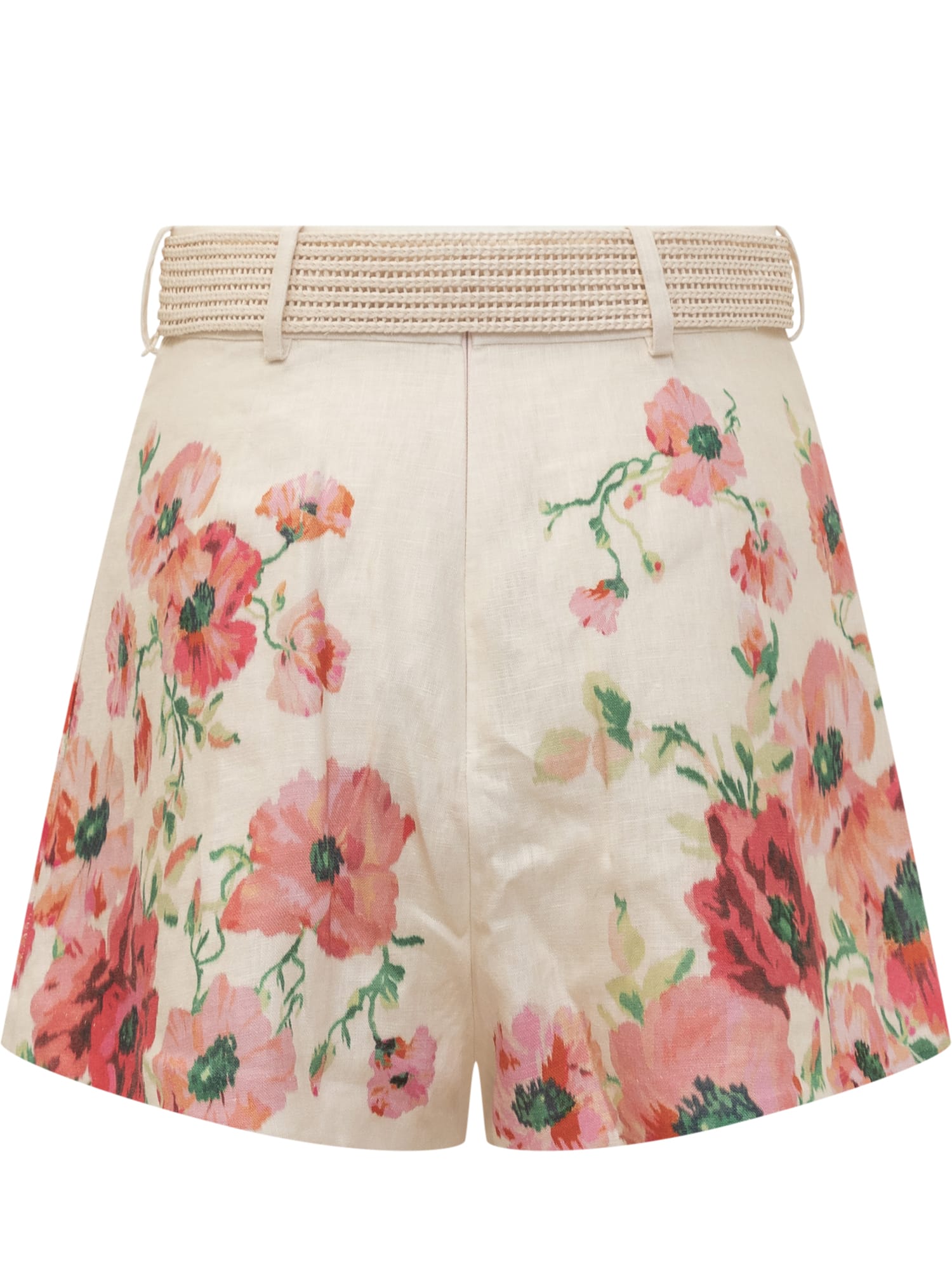 Shop Zimmermann Lightburst Shorts In Cream/red Floral