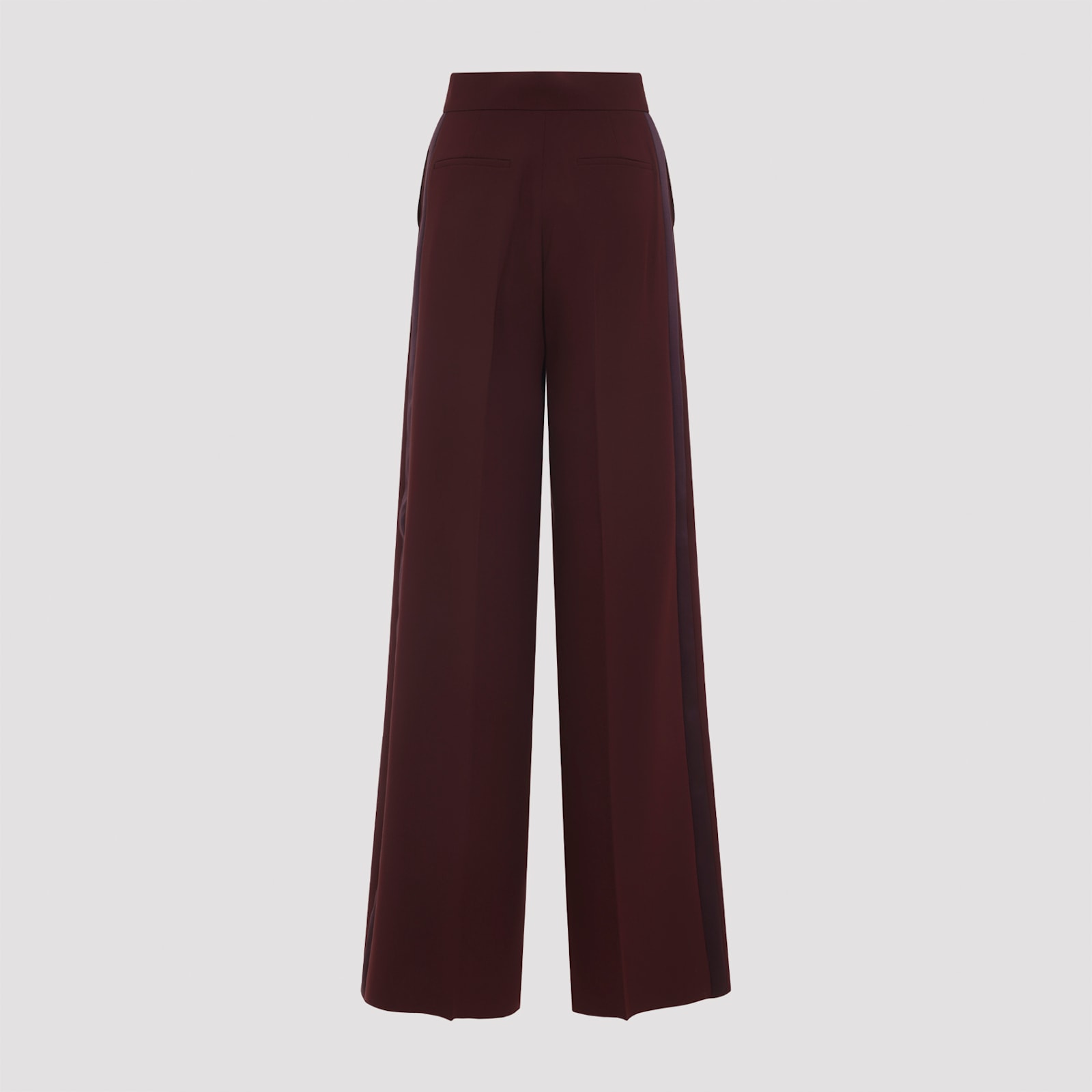 Max Mara Wide Leg High Waist Trousers With Side Stripe In Burgundy