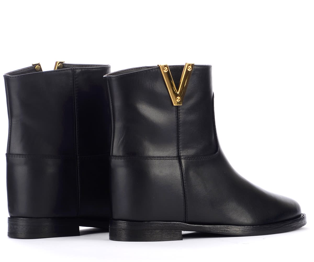 Shop Via Roma 15 Ankle Boot In Black Leather With Golden V