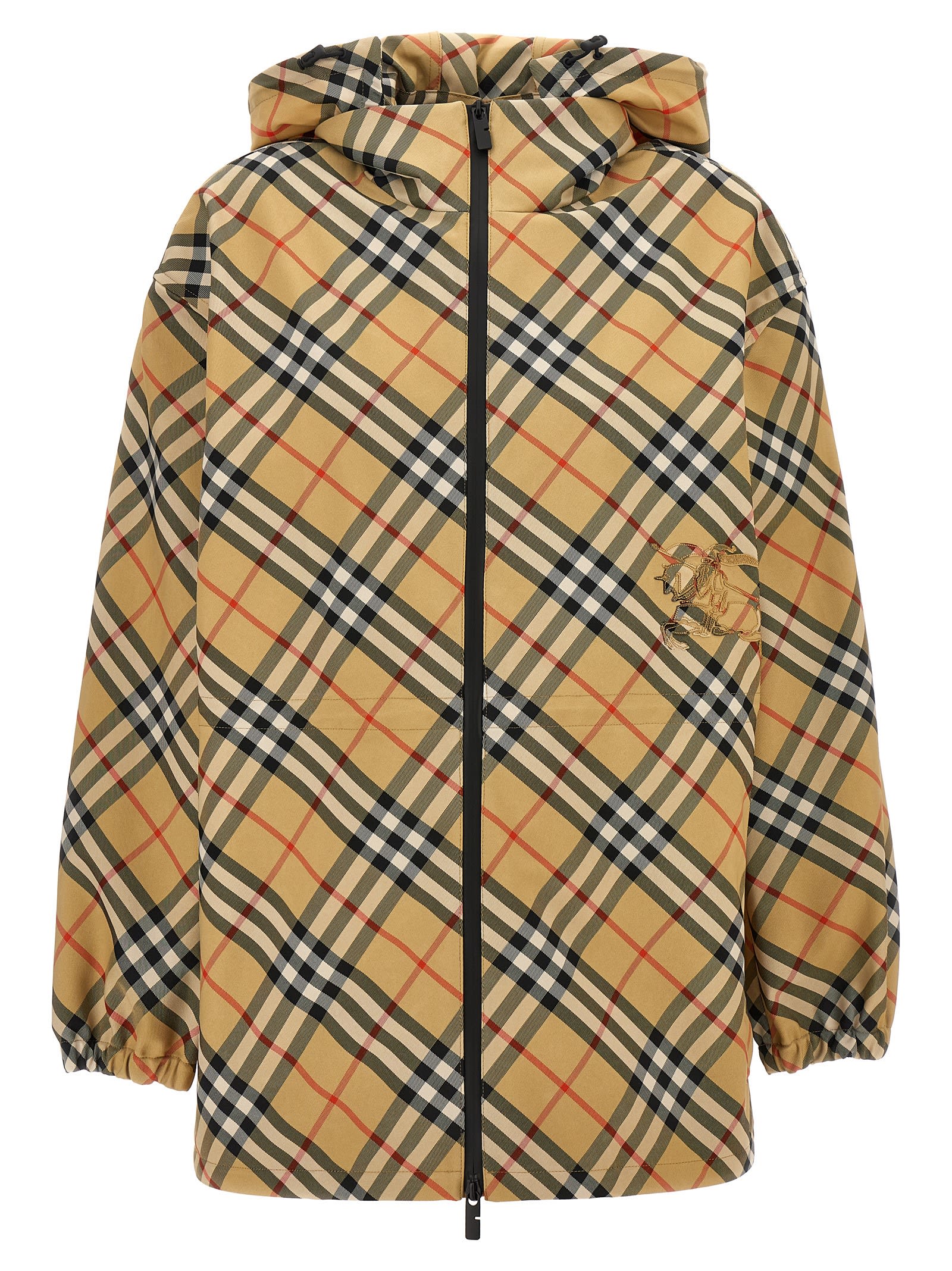 Shop Burberry Check Jacket In Beige