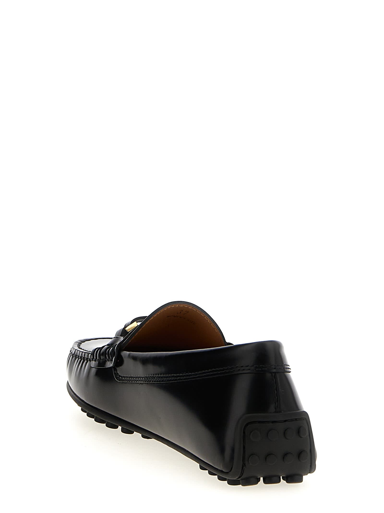 Tod's Urban Brushed Leather Loafers With Decorative Strap In Black