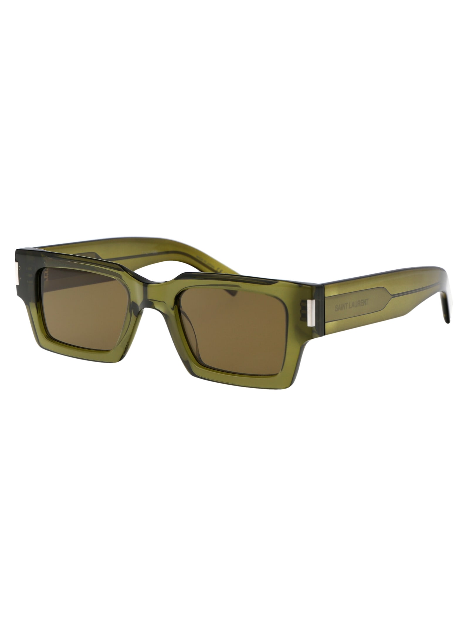Saint Laurent Womens Green Ys000459 Rectangle-frame Acetate Sunglasses In Brown