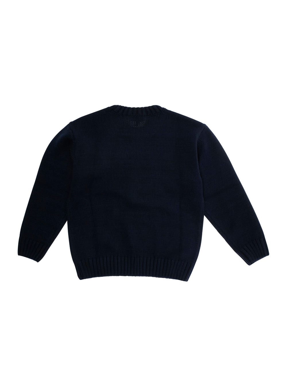Emporio Armani Blue Crewneck Sweater With Maxi Logo Lettering On The Front And Ribbed Trims In Wool Blend Boy In Black