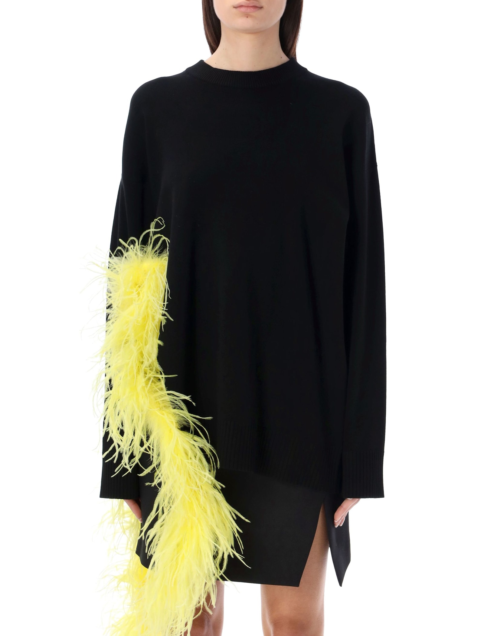 The Attico Blanche Sweater With Feather Embellishment