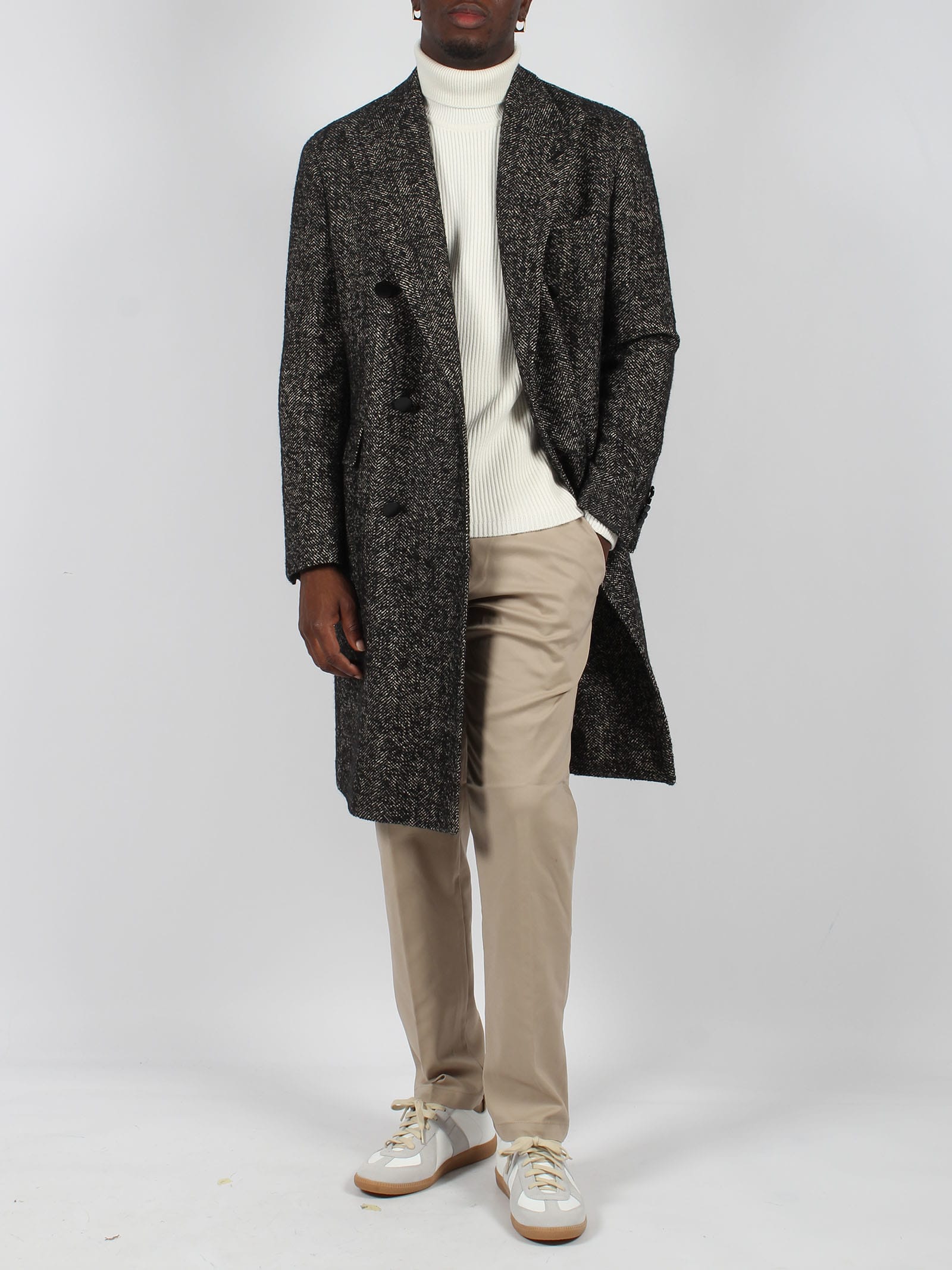 Shop Tagliatore Tweed Coat In Black