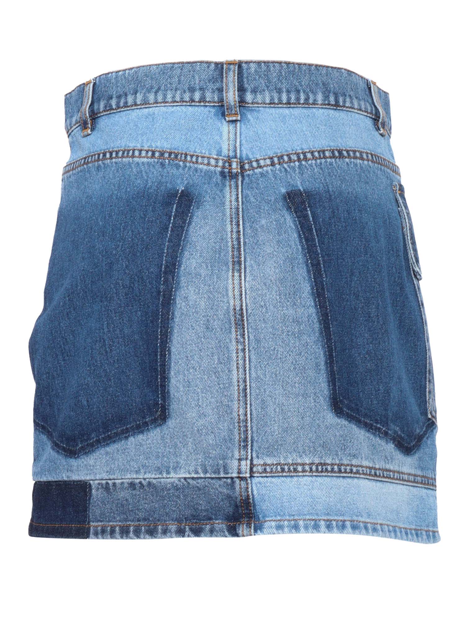 Philosophy Di Lorenzo Serafini Blue Wraparound Mini Skirt With Logo Detail On The Side And Patchwork Design In Multicolor