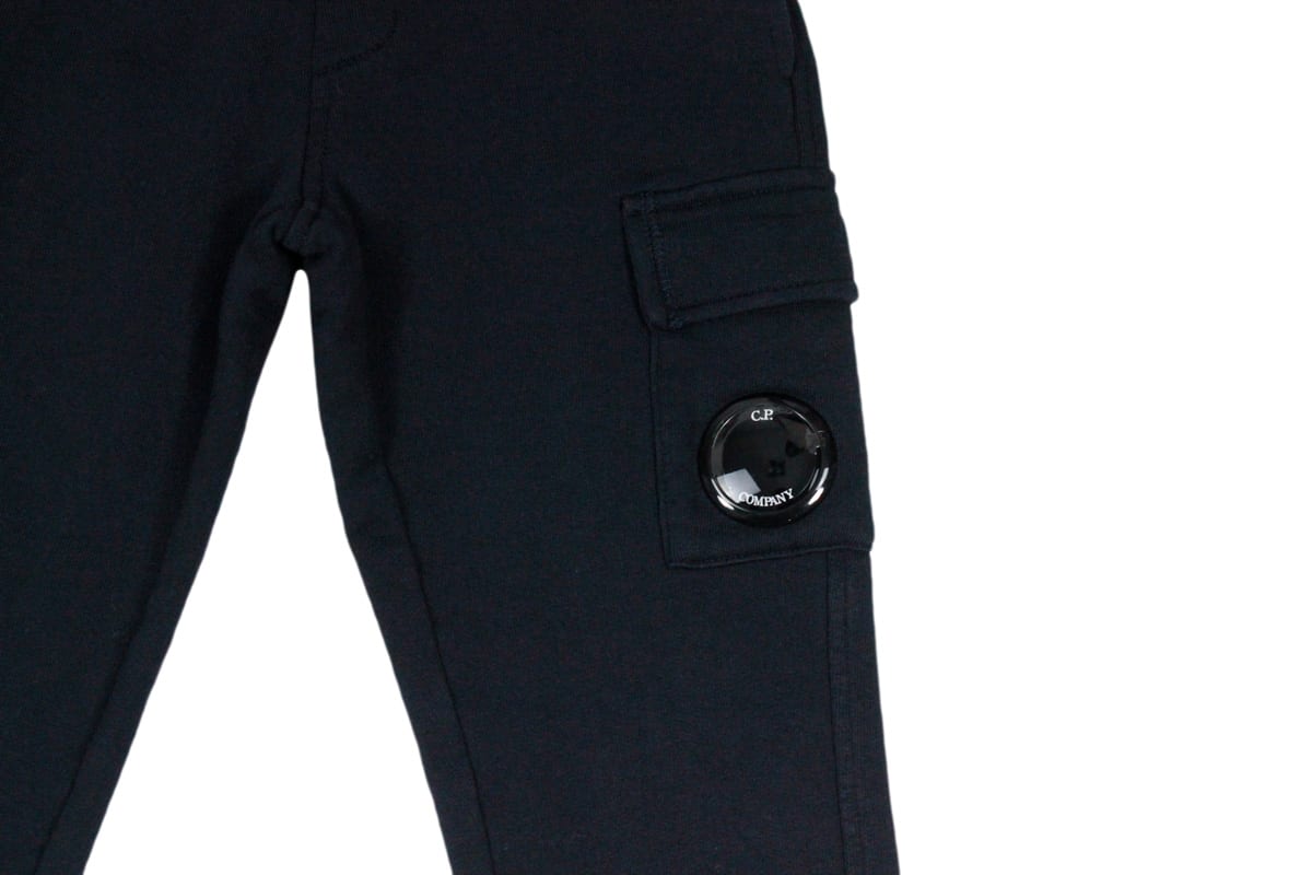 Shop C.p. Company Jogging Trousers In Cotton Fleece With Drawstring At The Waist And Pocket With Magnifying Glass On T In Blu