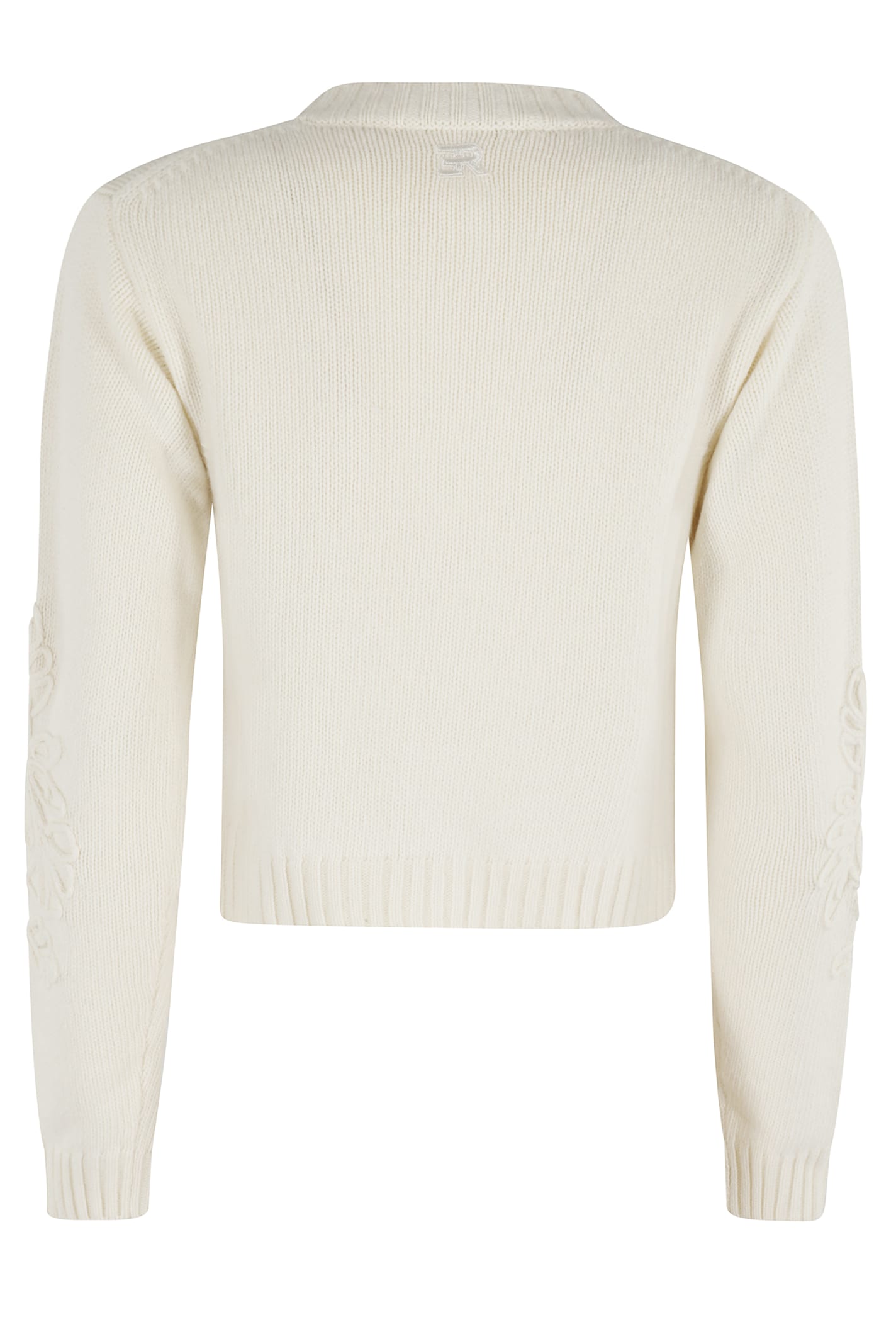 Ermanno Firenze Cropped Cardigan With Applique Embroidery In White