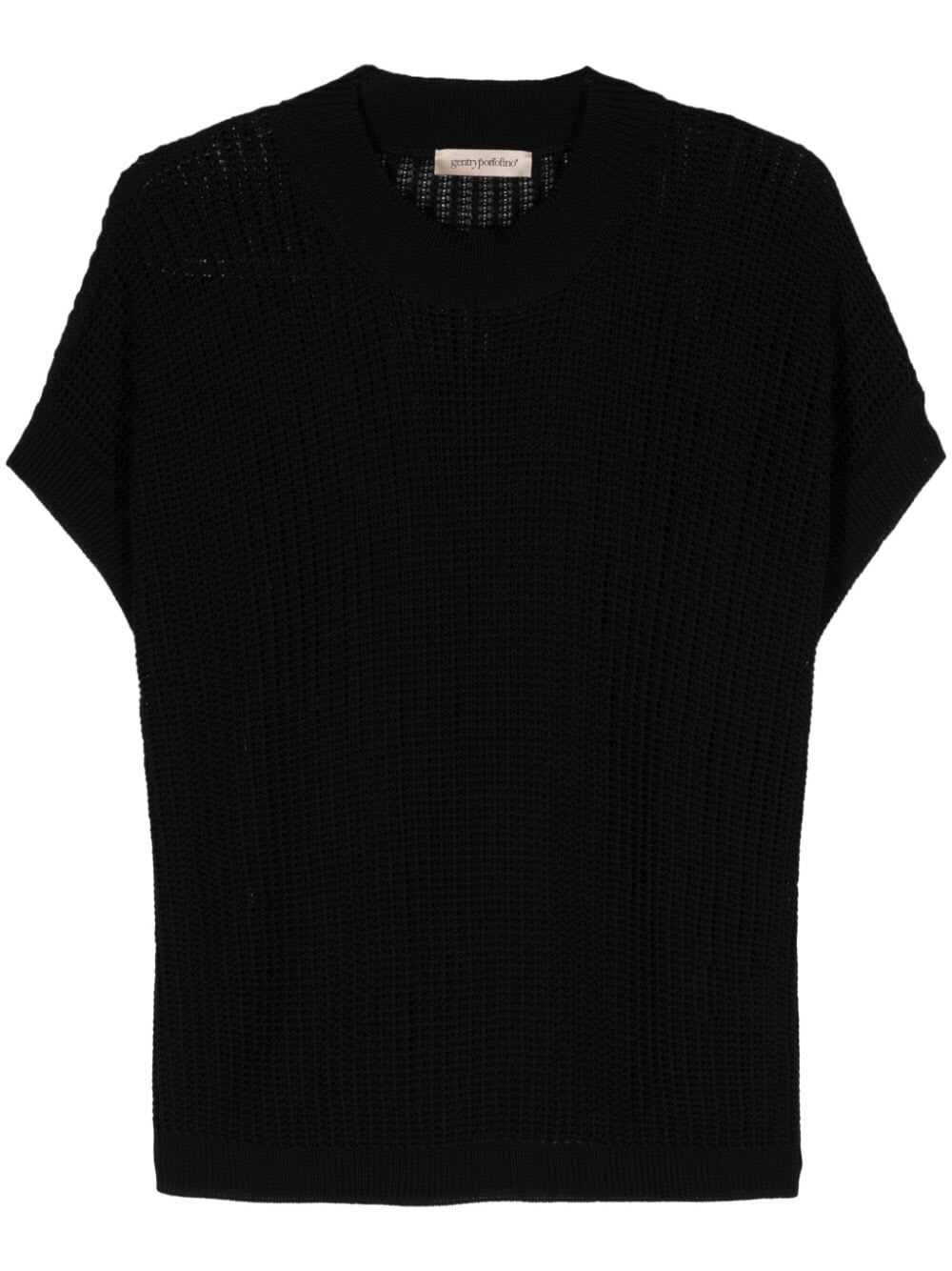 Gentry Portofino Short Sleeves Crew Neck Sweater In Black