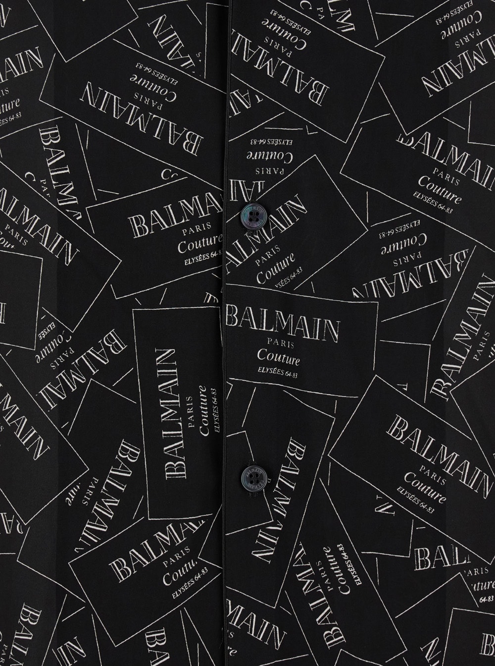 Balmain Black Shirt With Notched Collar And All-over Logo Print In Black