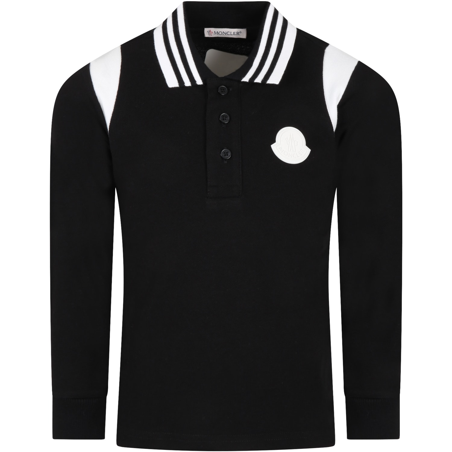 Moncler Black Polo For Boy With White Logo
