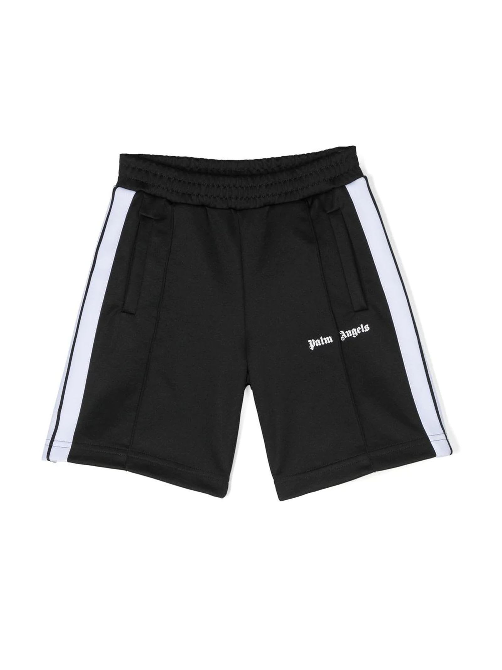 Palm Angels Kids Logo Tape Track Shorts In Black