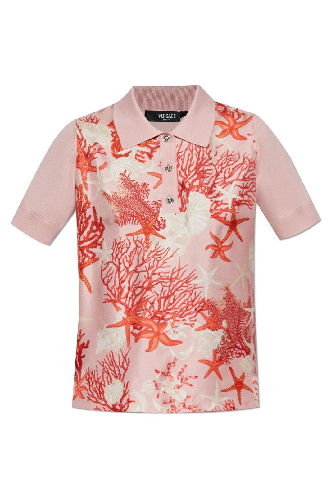 Shop Versace Silk Twill Polo Shirt In Dusty Rose+coral+bone